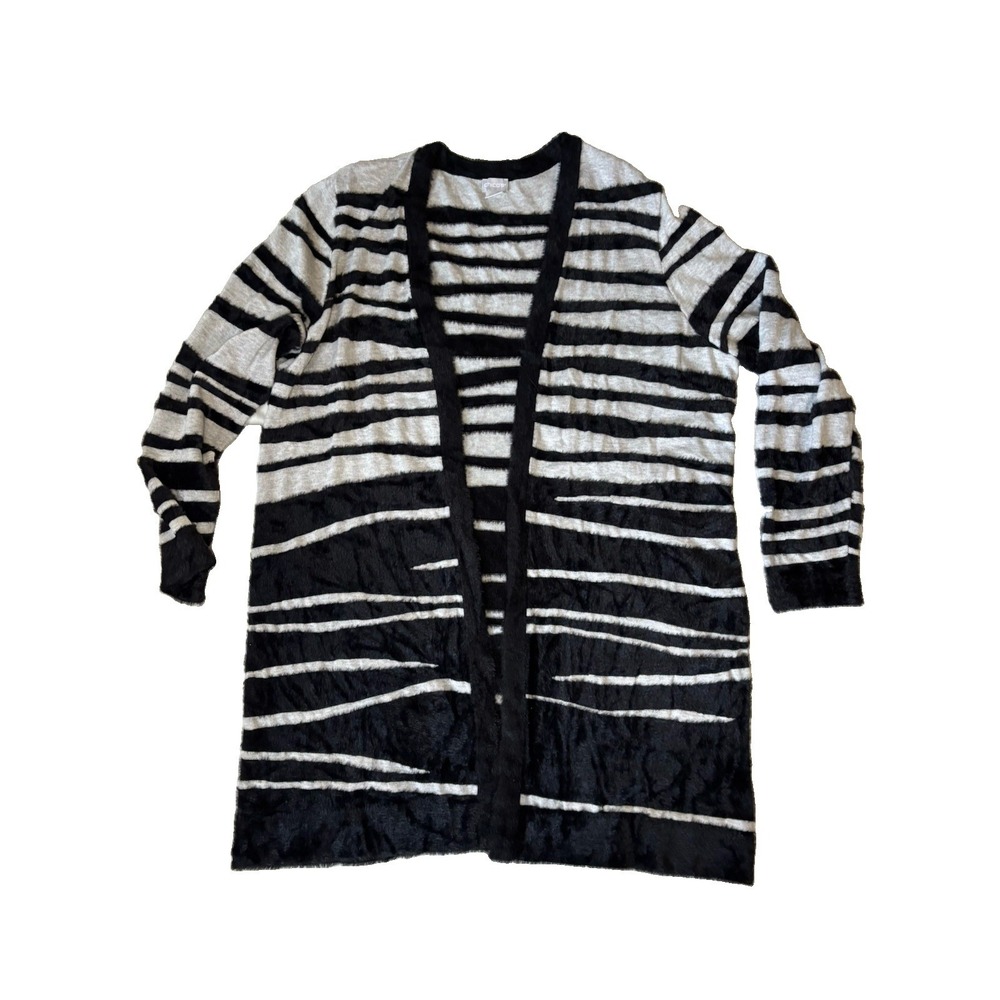 Chico's Gray & Black Colorblock Zebra Maxi Open Cardigan Size 3 (XL)